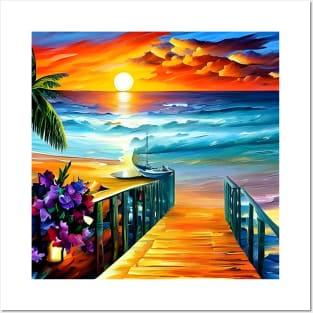 Sunset Beach Seaside Landscape Posters and Art